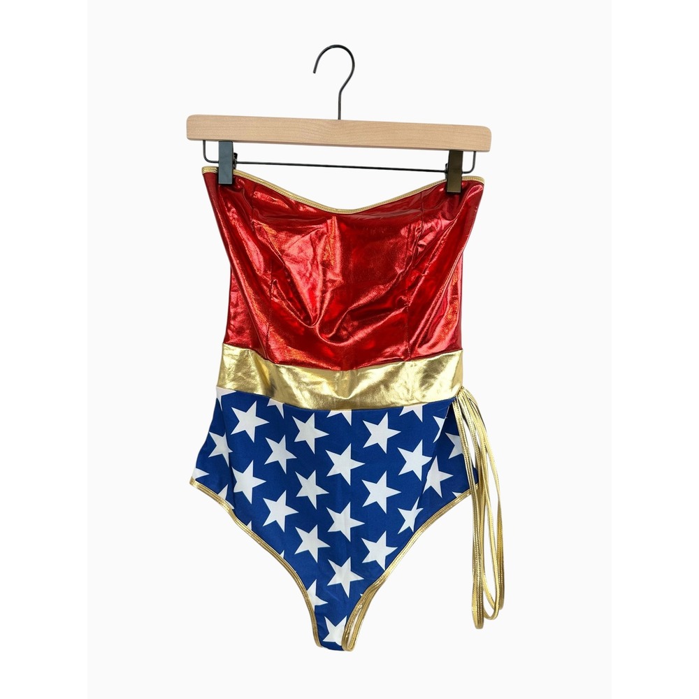 Forplay Wonder Woman Bodysuit L/XL Metallic Red Blue Star Cosplay Costume